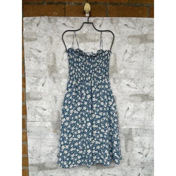 Reformation Blue Floral Sable Midi Dress Smocked S